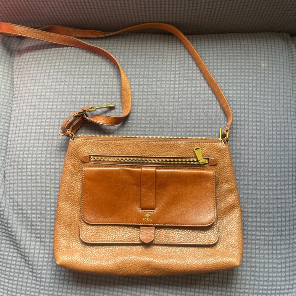 Fossil Tan Leather Crossbody Bag